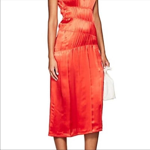 Helmut Lang Red Ruched Satin Tank Dress, NWT - Picture 4 of 11